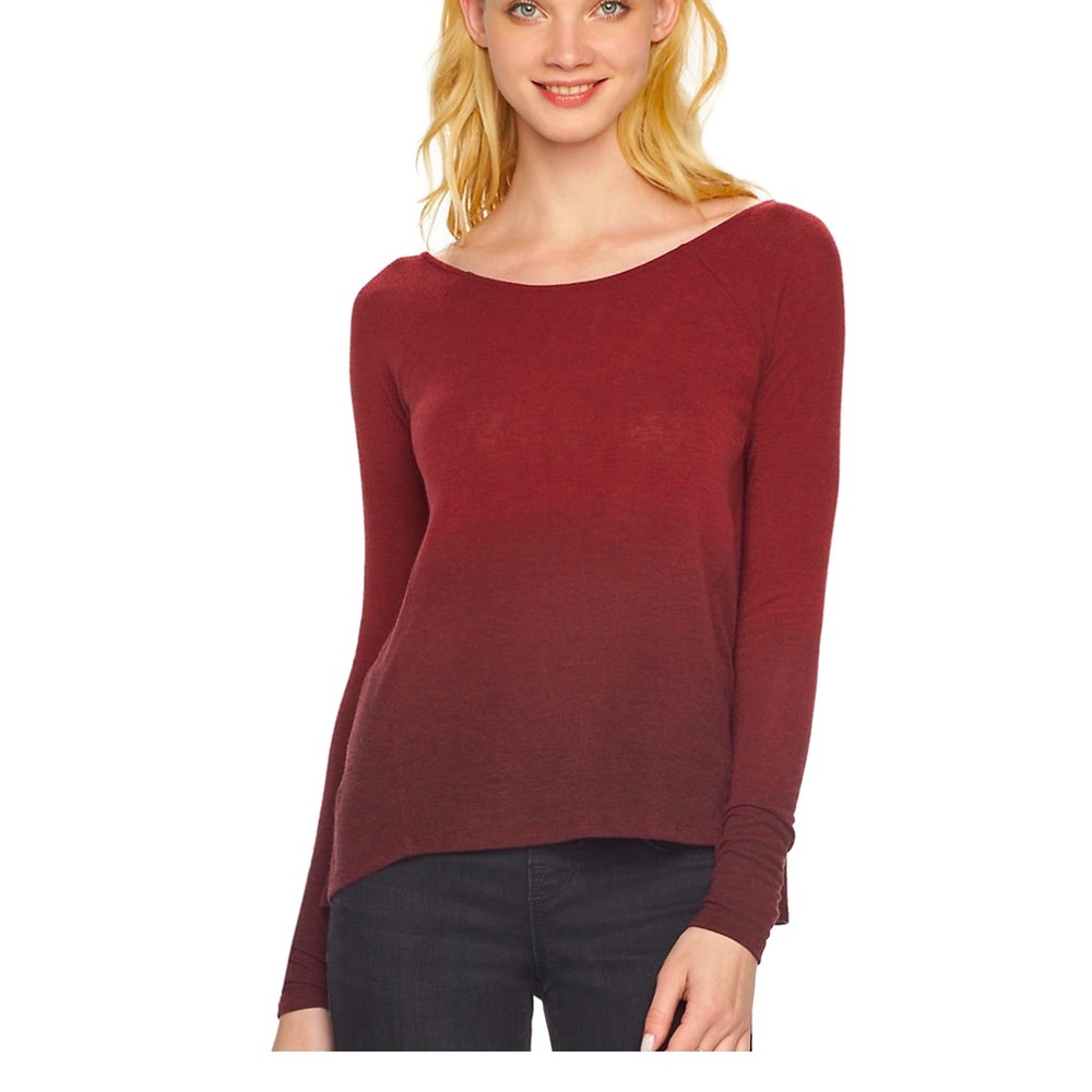 Rock & Republic Burgundy Strappy Back Long Sleeve Top Large